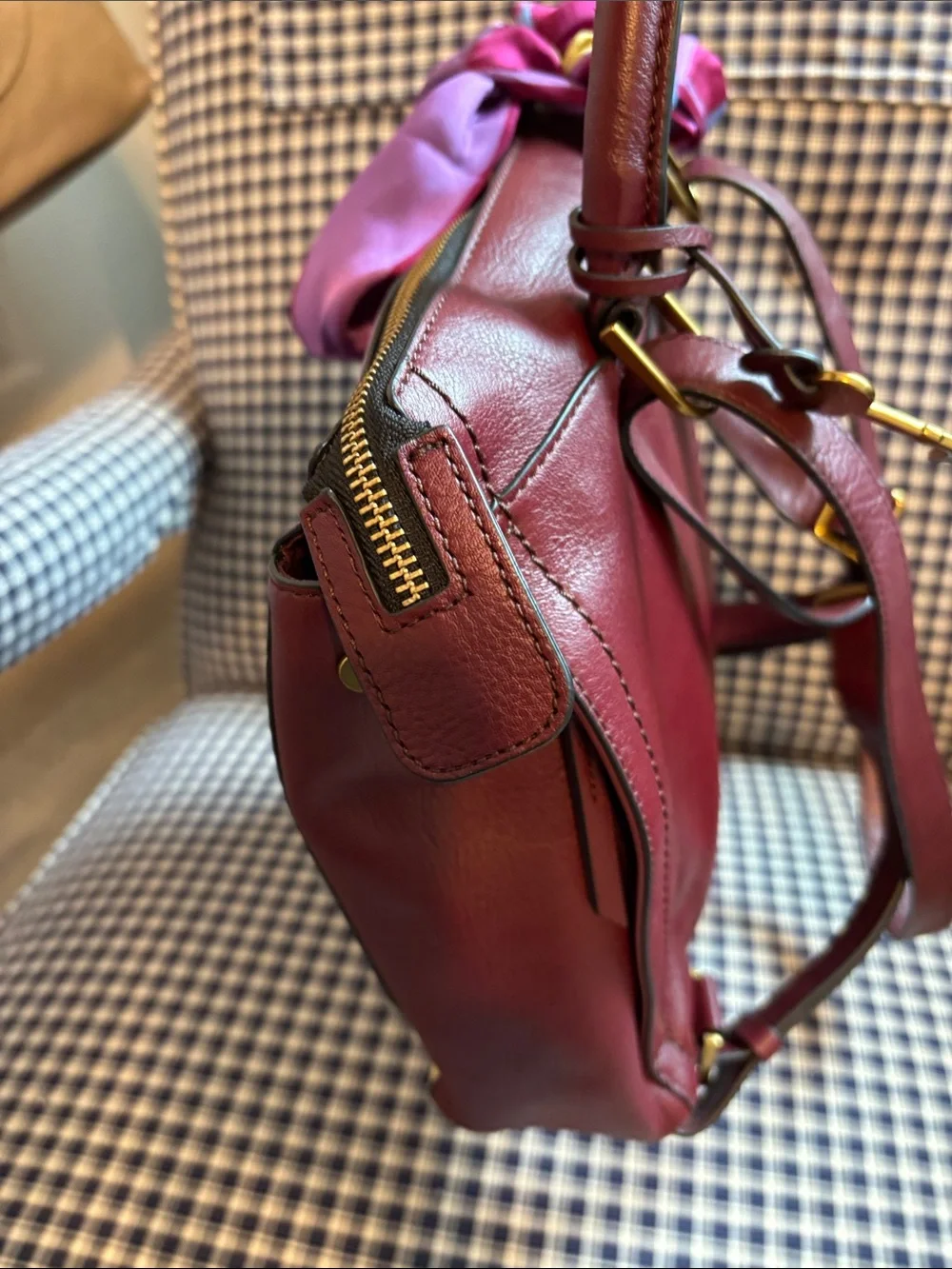 Fossil Patchwork Leather Tote Bag with silk Scarf  and wallet